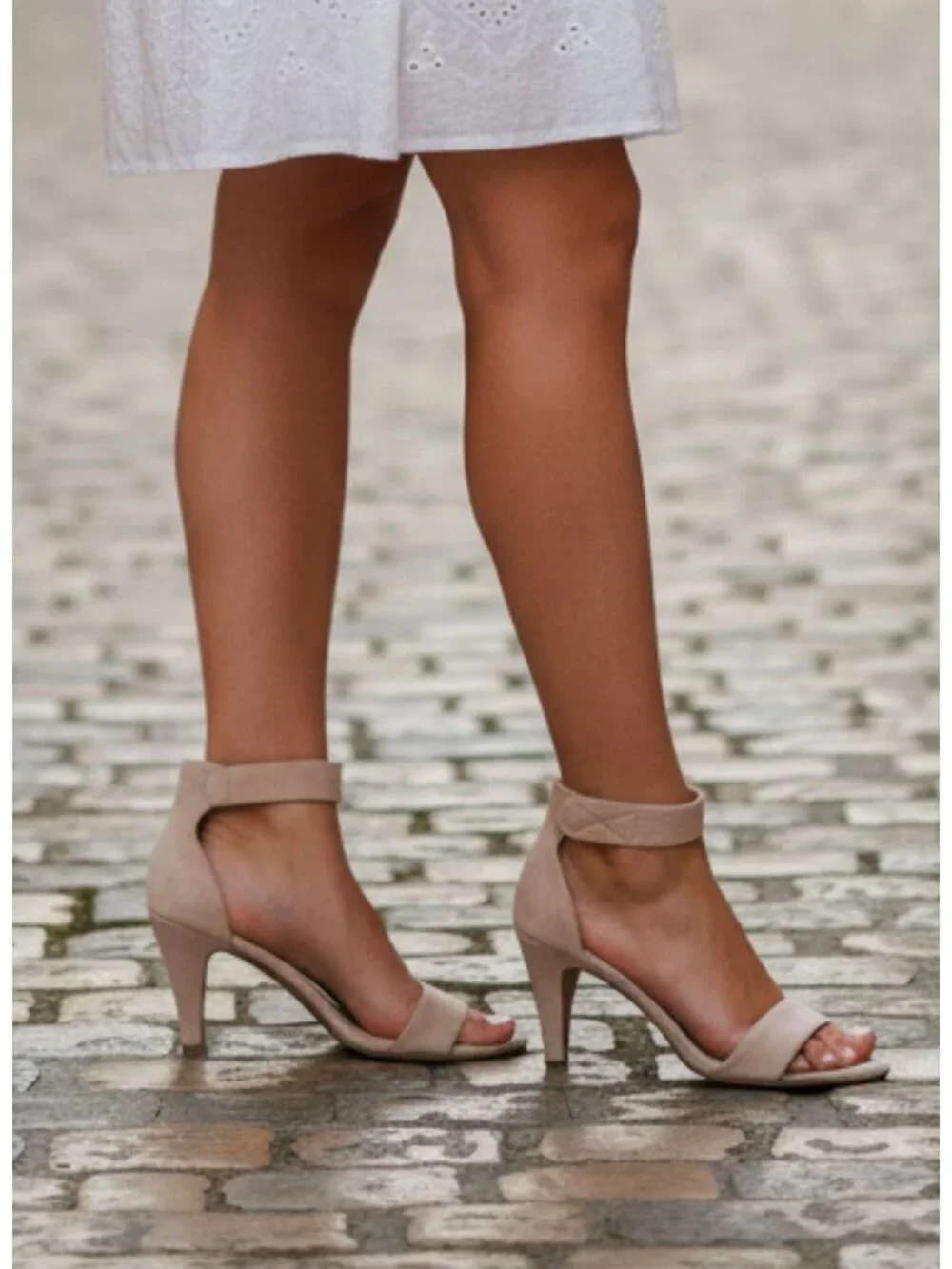 Taupe Suede Open-Toe Heels With Ankle Strap Bella Marie Brand